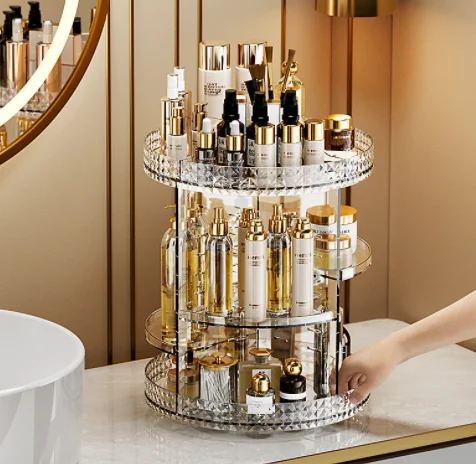 Clear Transparent large 360 degree rotation Cosmetic Storage Box 360 rotating makeup organizer