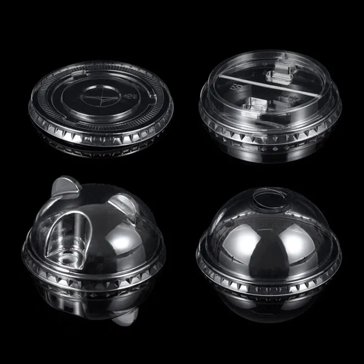 Plastic Bubble Tea Clear Cup Lids Flat Dome Bear Lids Covers