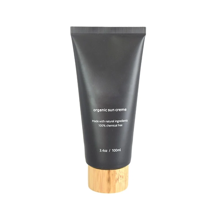 wholesale pet plastic tube with bamboo cap black plastic tube 30g 50g 100g for lotion