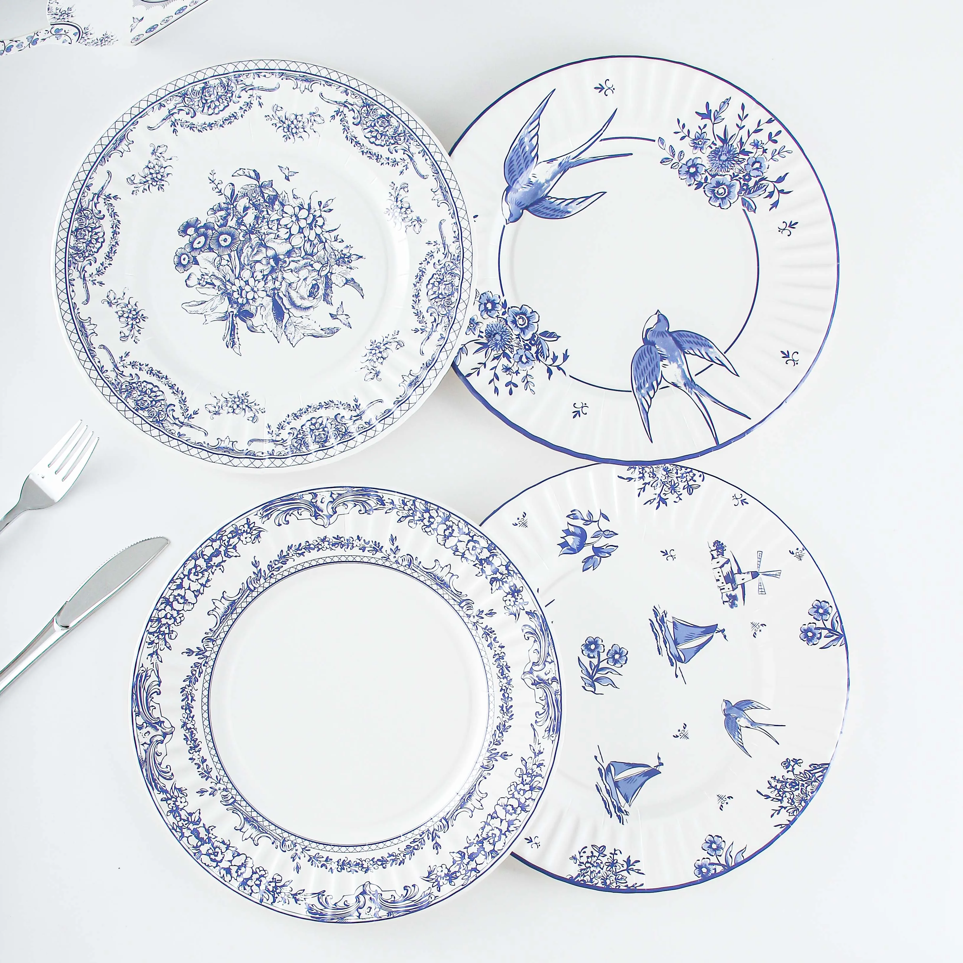 Chinese Style Disposable Blue and White Porcelain Plate Round Shape China Factory Ceramic Plate For Restaurant Home Hotel
