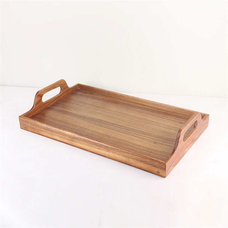 Customization Folding Dining Table Organizer Wooden Breakfast Tray with Handle