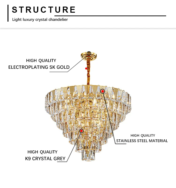 New Products  Wedding Decoration Hotel Hanging Indoor Lighting Crystal Modern Luxury Ceiling Pendant Lights Chandelier