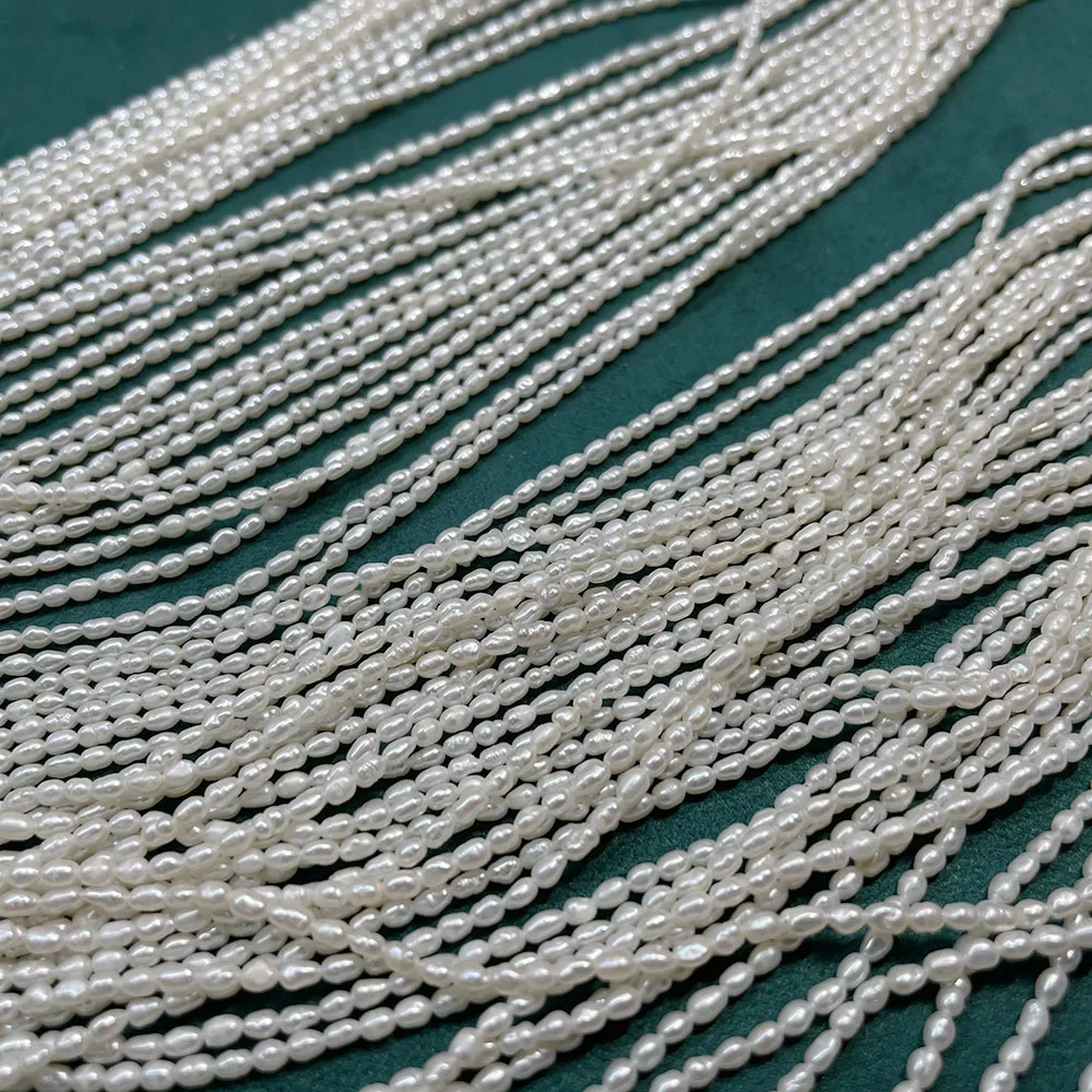 Small White Freshwater Rice Shape Loose Pearls Beads Strand 2-3mm