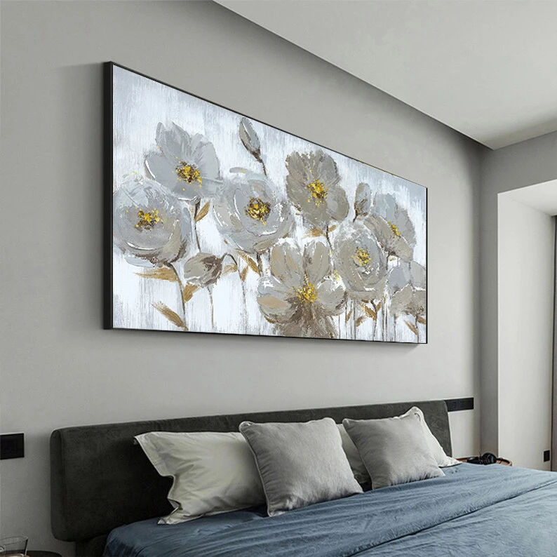 Handmade White Flower Oil Painting Adorns Bedroom Wall Painting Art Picture Abstract Oil Painting