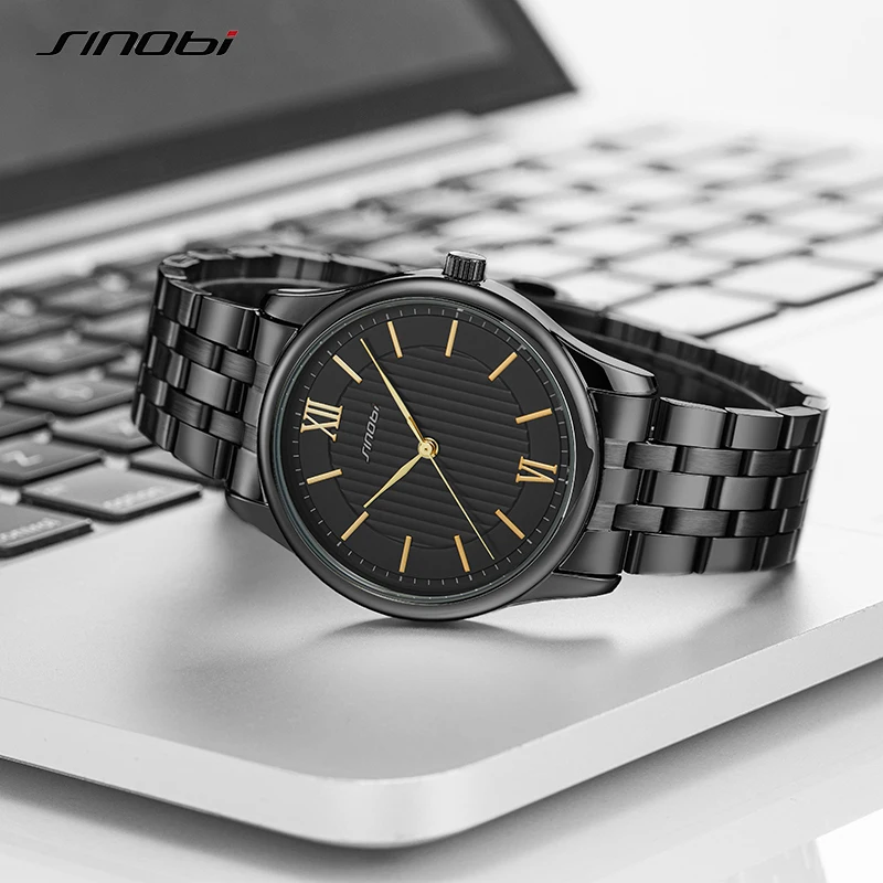 SINOBI Quality Business Watch Luxury Stainless Steel Watches Men Gold Golden Wristwatch S9833G Relogio Masculino Mens Watch Sets