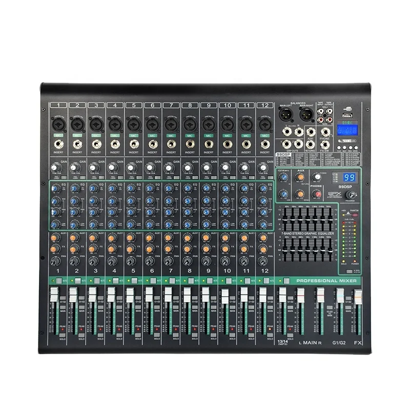 hot Selling 12 channels High-speed electric  App control sound live audio console mixer