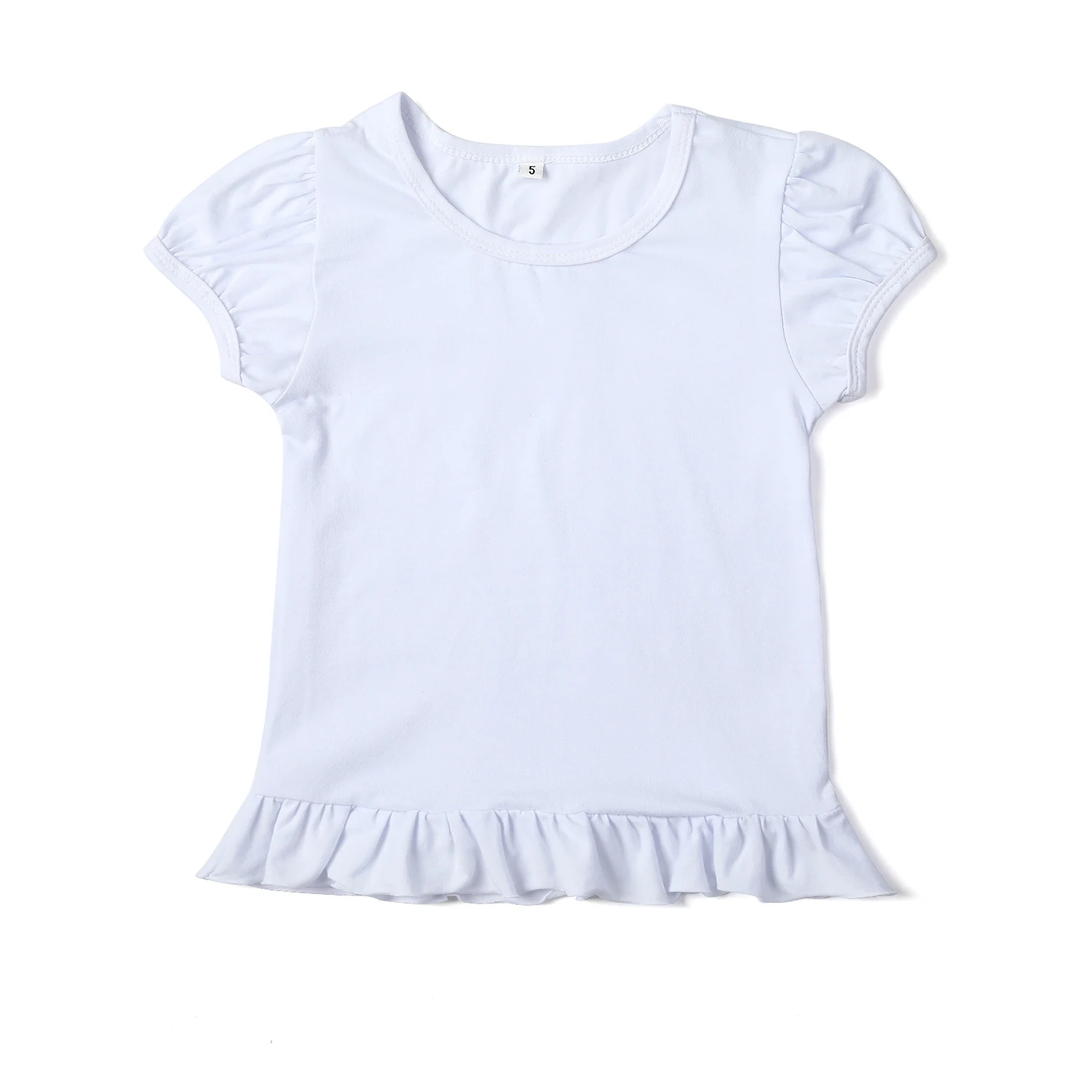 monogram 100%cotton kids girls tops baby girls short sleeve ruffle clothing set children plain color t-shirt