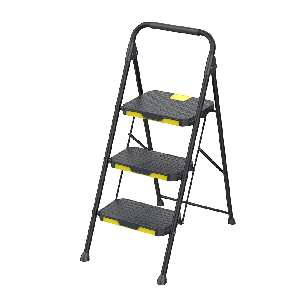 New design 800LB american Market Extra Wide heavy duty Round-Tubed Steel Ladder with Durable Plastic Step