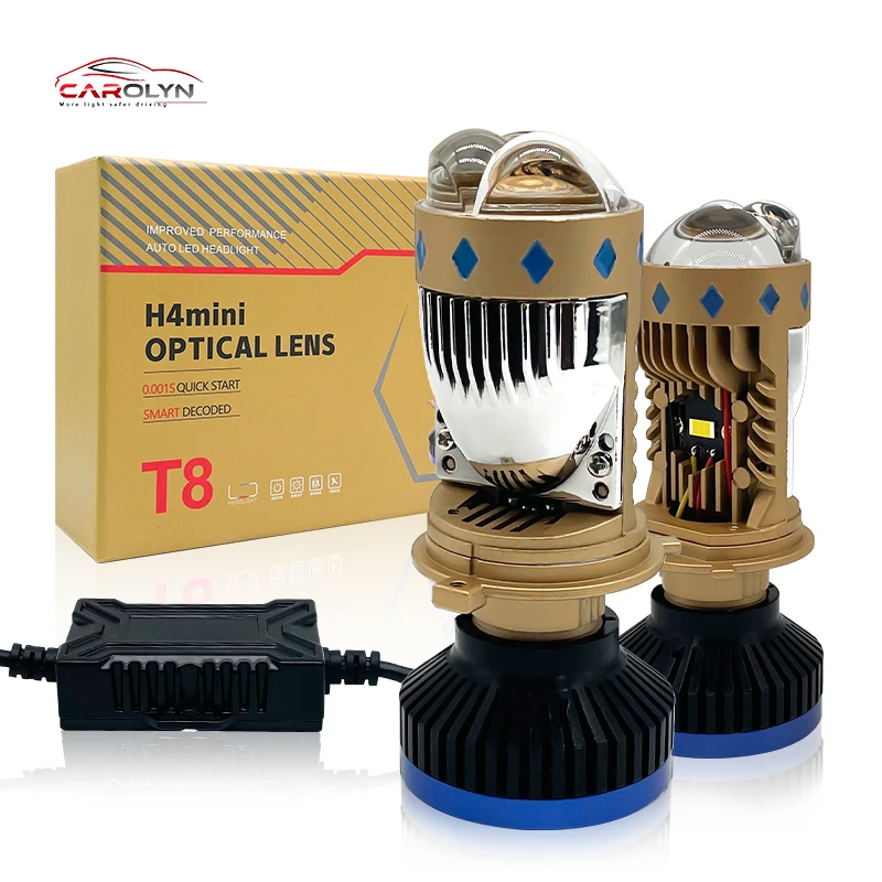 Good Quality Universal C-T8 12v Mini Projector Lens Led Headlight Dual Lens bi-led h4 mini led Projector Lens With High Low Beam