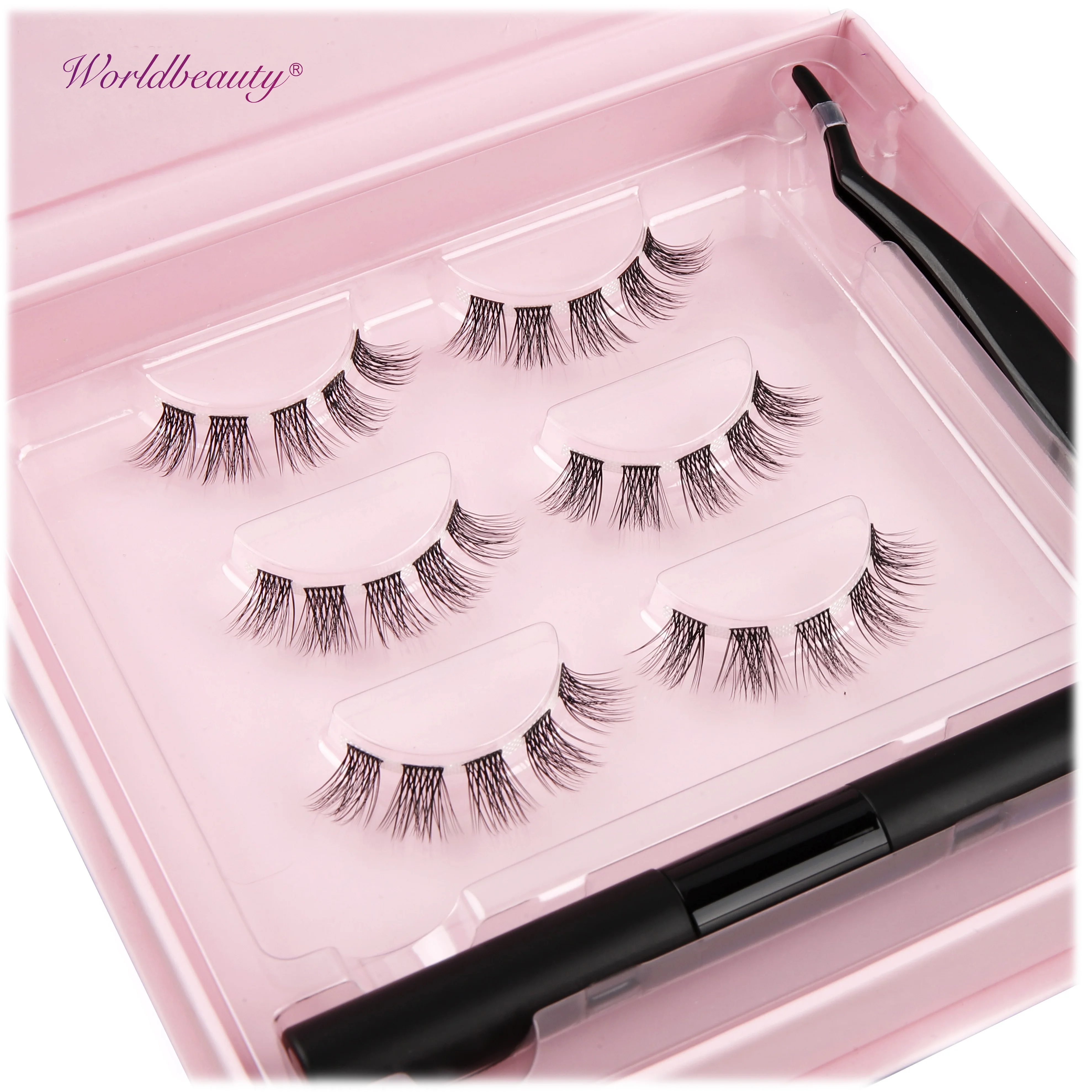 worldbeauty glue based diy eye lash extension private label pre cut strip cluster lashes c d dd curl cluster eyelash kit
