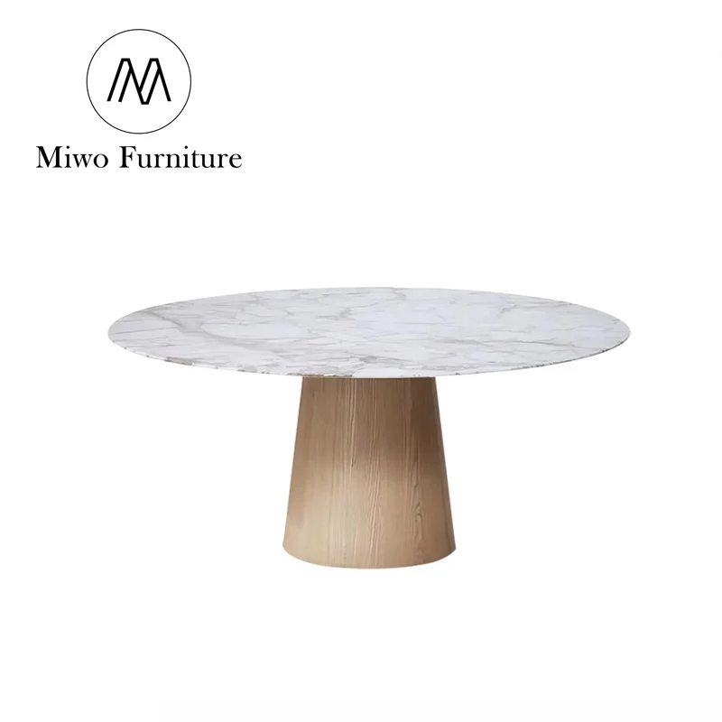 Modern style Dining room Solid wooden marble dining table Round log panel kitchen table Nordic dining table with chairs set