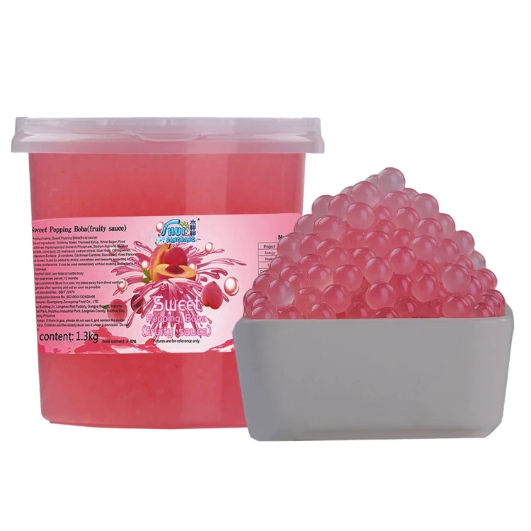Honey peach flavor 1.3kg sodium alginate light pink color round shape pearls popping boba for jelly milk tea