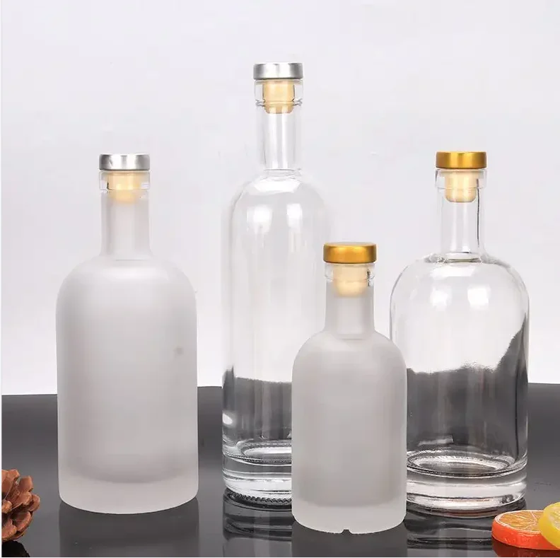 Custom clear round shape 500ml 700ml 750ml glass bottles flint glass wine vodka bottle suppliers