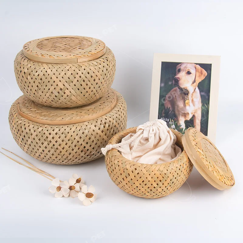 green handmade bamboo woven urn box human cremation ashes container urns for dog cat animal green burial casket