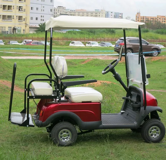 4 seater smart electric golf cart with folded windshield and soft top canopy