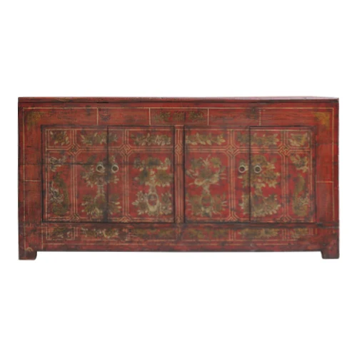 New arrival High glossy recycled wood furniture  antique reclaimed  wood Mongolian painting sideboard living room furniture
