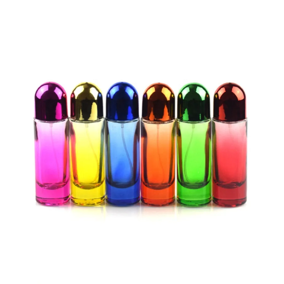 Custom 30ml spray painted glass perfume bottles 1oz colored glass cylinder perfume spray bottle