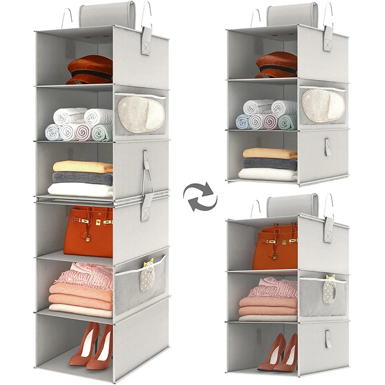 Hanging Closet Organizer Storage Boxes & Bins 2 Separable 3-Shelf Shelves With 3 Drawers Clothes