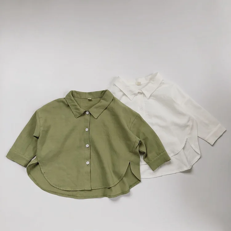 2022 Spring Autumn Kids Oversize Shirt Korean Style Solid Color Children Boys White Color Blouse