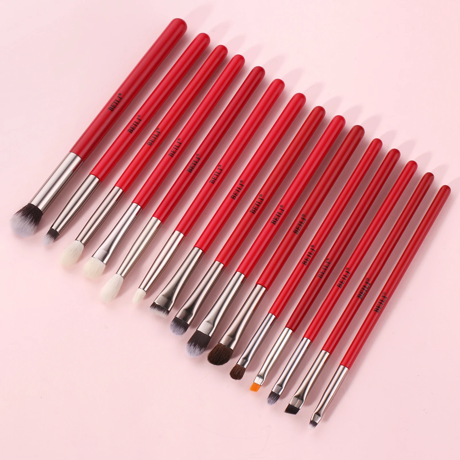 BEILI Red 30pcs make up brushes Private label Natural goat pony hair Matte handle face makeup brush set stock brochas maquillaje