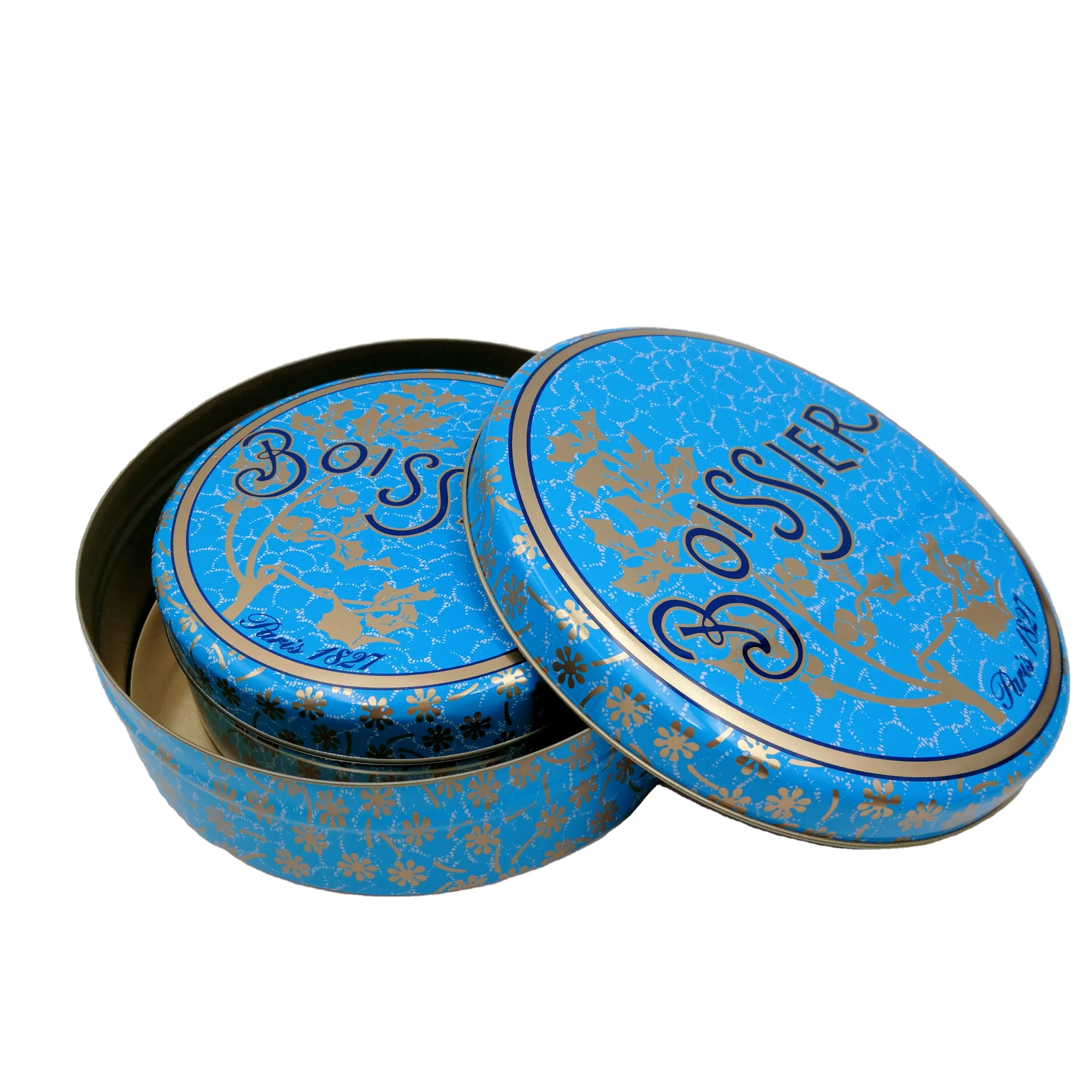wholesale round packing tin box for cookie custom tin can packaging metal tin can