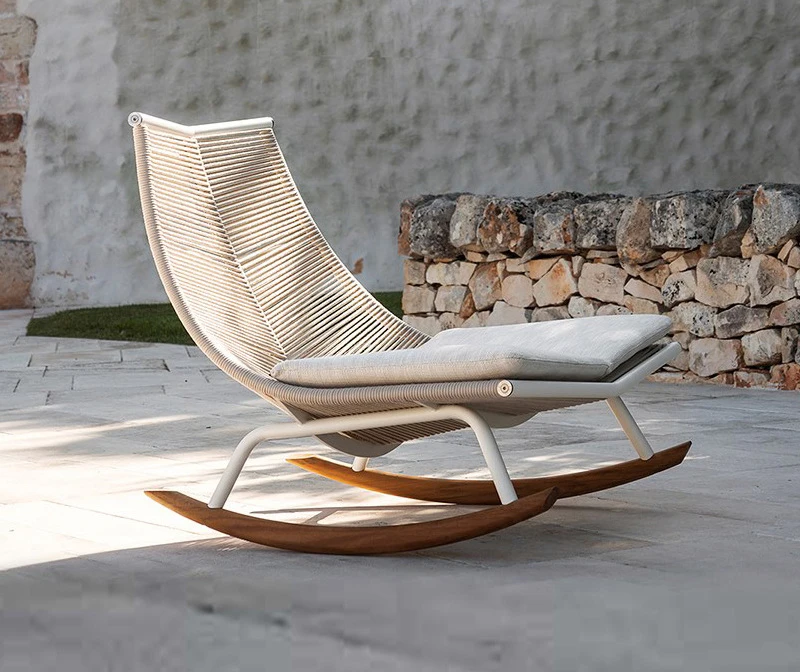 Nordic Courtyard Balcony Leisure Chair Coffee Table Creative Reclining Lazy Sofa Three-piece Set Outdoor Rattan Rocking Chair