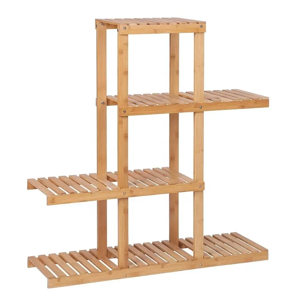 Bamboo Plant Stand Flower Shelf 4 Tier Potted Flower Pots Organizer Shelf Large Capacity Display Rack Storage Organizer Rack