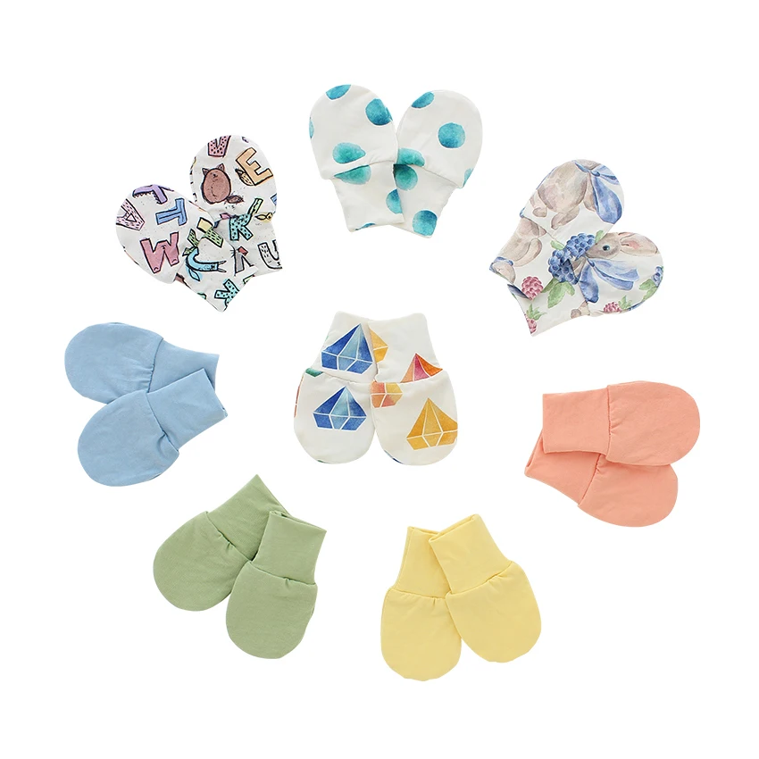 Бамбуковая ткань с принтом и однотонный стиль супер мягкие детские Рукавицы Набор для новорожденных