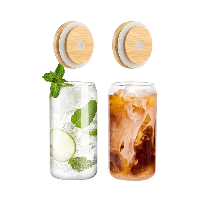 Blank Sublimation Can Shaped 12oz 16oz  Beer Glass Cups with Bamboo Lid and Straw Beer Can Glass for Iced Coffee, Soda
