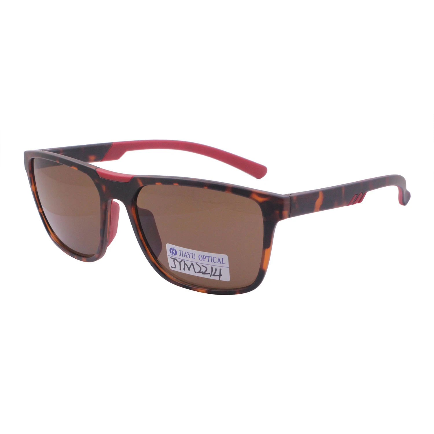 Factory Price Fabulous Sport Style Rubber Nose Pads and Leg Tips Brown Polarized Lenses Brown Tortoise Rectangular Sunglasses