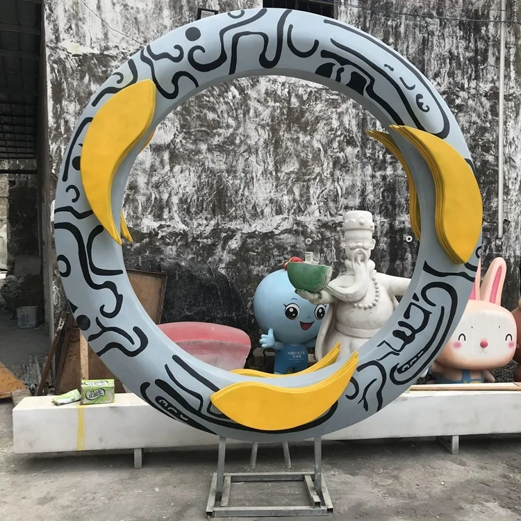 Стекловолоконное кольцо totem, золотые рыбки, круглые золотые рыбки, Художественная Скульптура, наружная Ландшафтная Скульптура по индивидуальному заказу