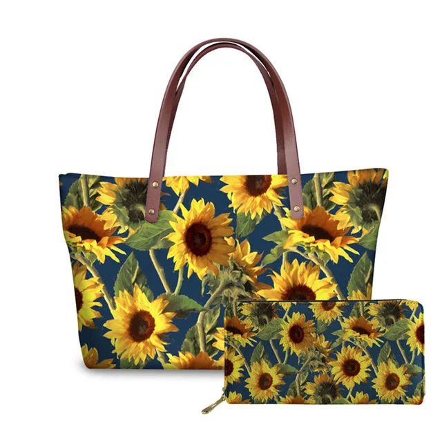 Ladies Shoulder Bags for Women Sunflowers Printing Handbags&Wallet for Females 2pcs/set Top-Handle Bags Travel Bolsa