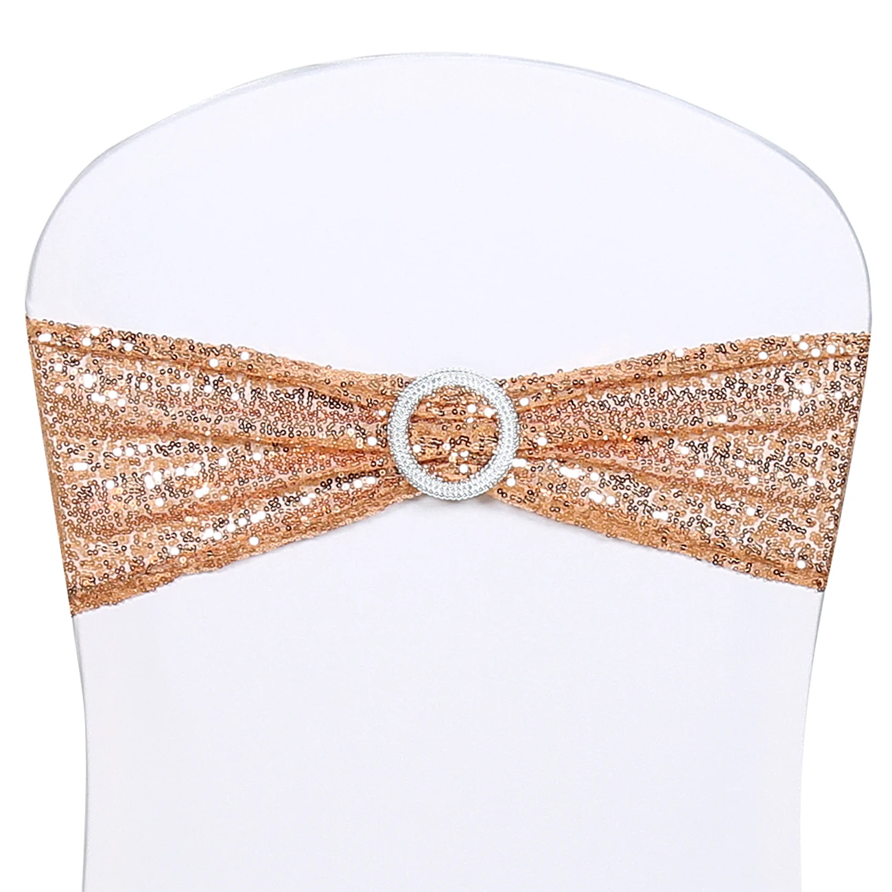 Elastic shiny rose gold sequin spandex chair bands chair sashes for Banquet party home wedding