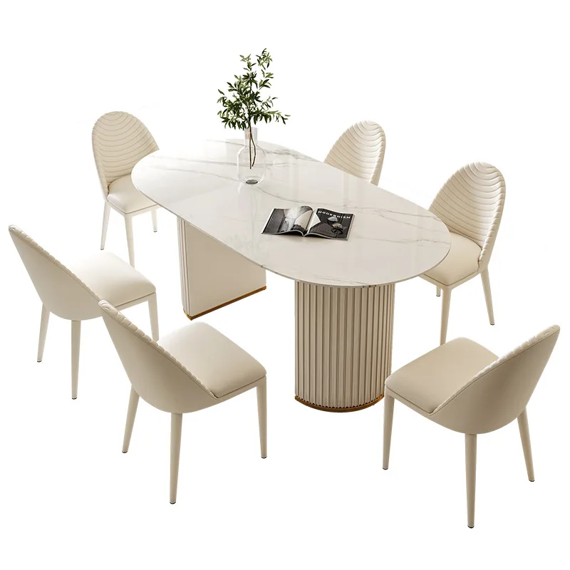 Modern Simple Dining Chair And Table Hotel Luxury French Cream Style Dining Chairs With Marble Table