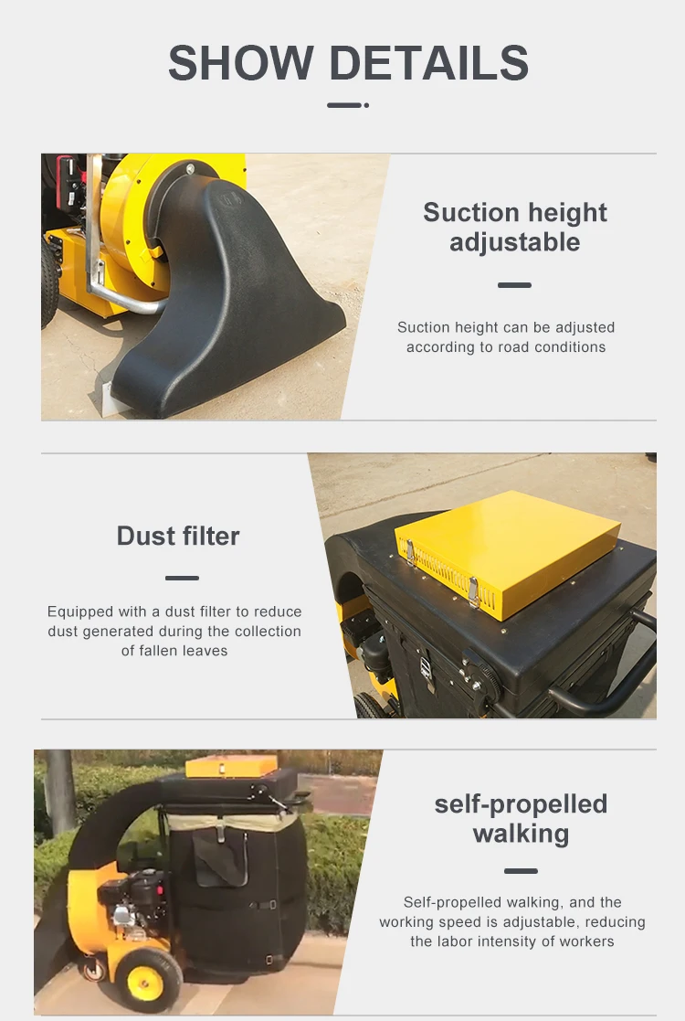 Clean Up Easy Petrol Walk Behind  Mobile  Vacuum Leaf Collector Chipper Machine for Lawn Garden Outdoor