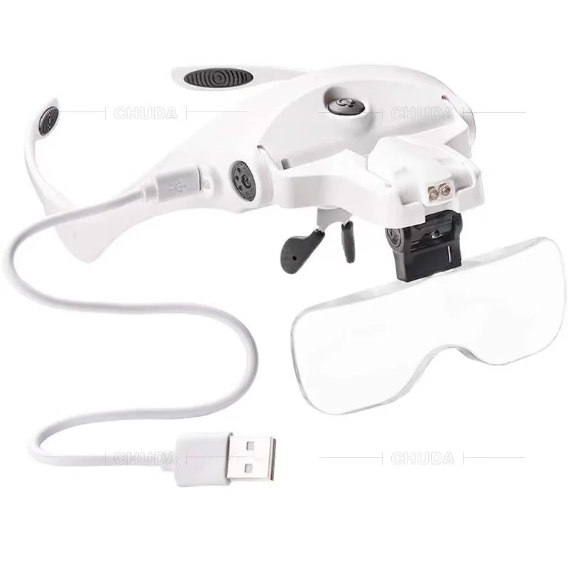 Eyelash Extension 5 Lens Adjustable Headband Magnifying Glass Magnifier With LED Light lamp Magnifying Glasses For False Lashes