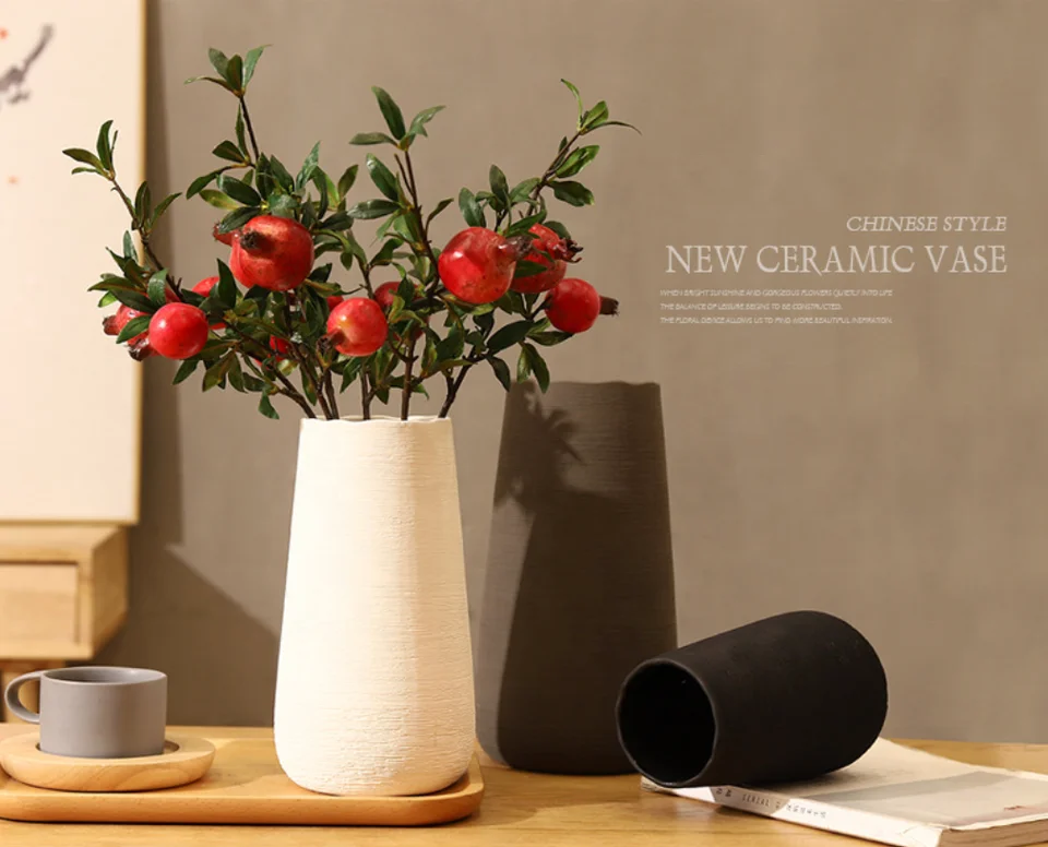 cheap modern brushed biscuit handmade ceramic vase pomegranate fruit sunflower floral Nordic home ceramic flower vase