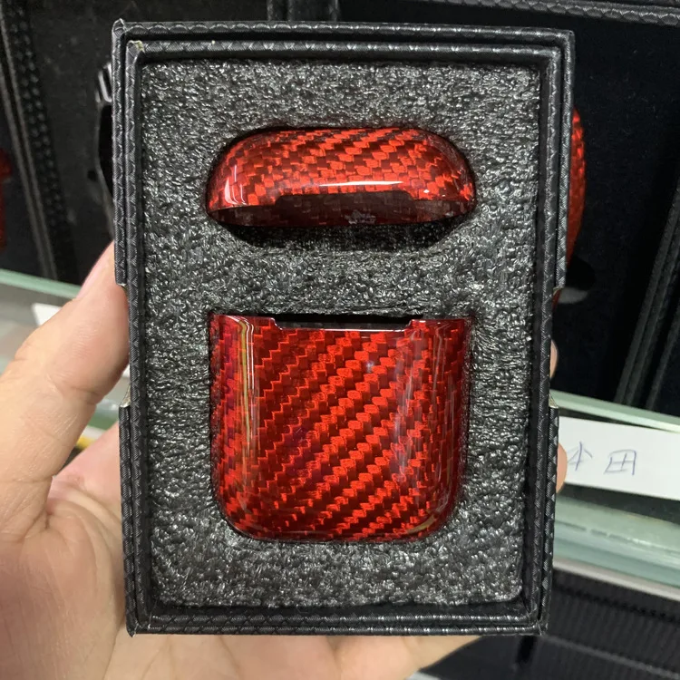 Earphone Case Ultra Thin Black Real Carbon Fiber Protective Case Cover For Airpods 1 2 Case