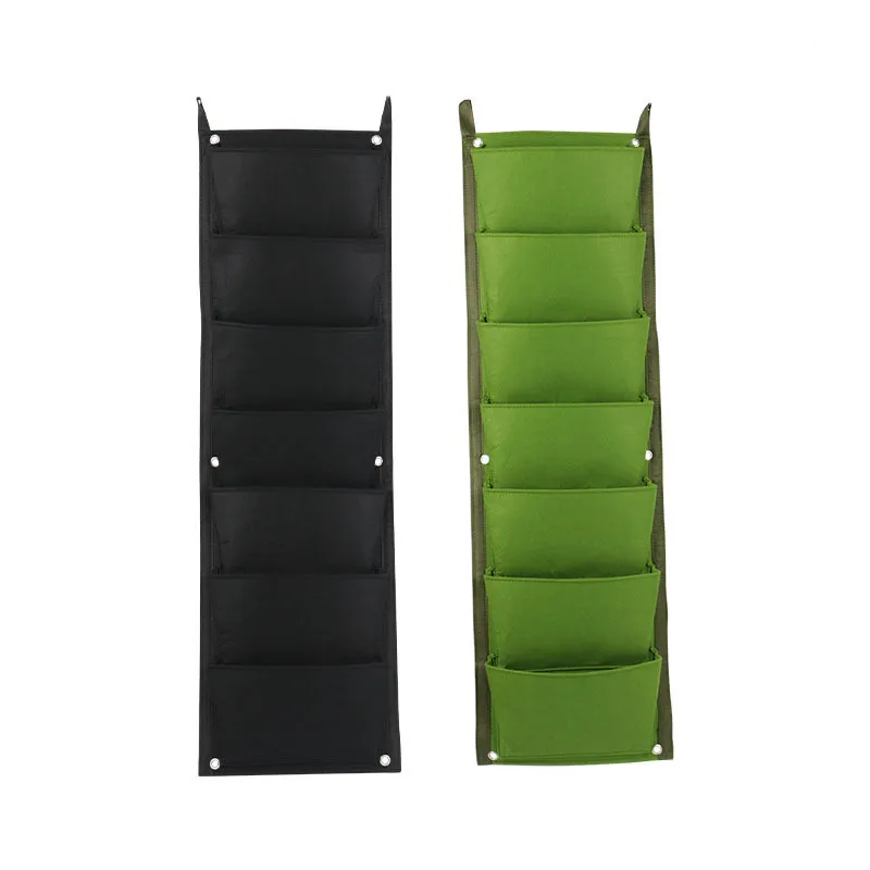 2mm 7 pockets Eco-friendly Green Field Vertical Wall Mount Hanging Plant Vertical Wall Hanging Garden Pots Fabric Grow Bags