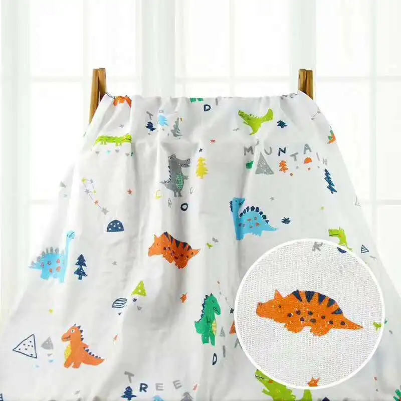 Двухслойная клетчатая 70% бамбуковая 30% хлопковая марлевая ткань с принтом для ребенка