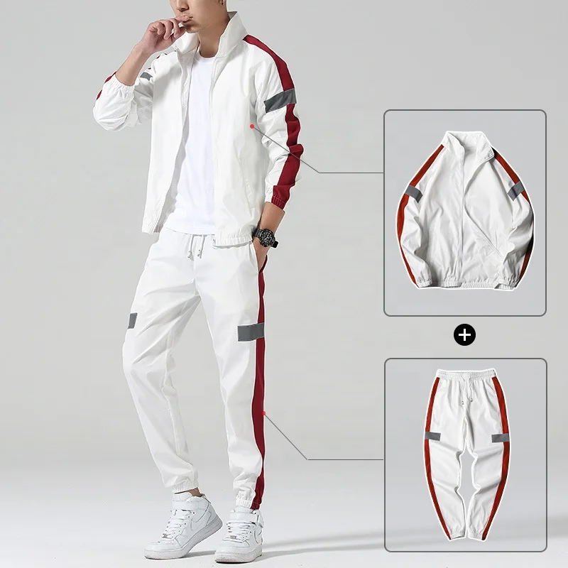 Wholesale custom cheap high quality 2 pieces white sports tracksuits polyester track suit for men