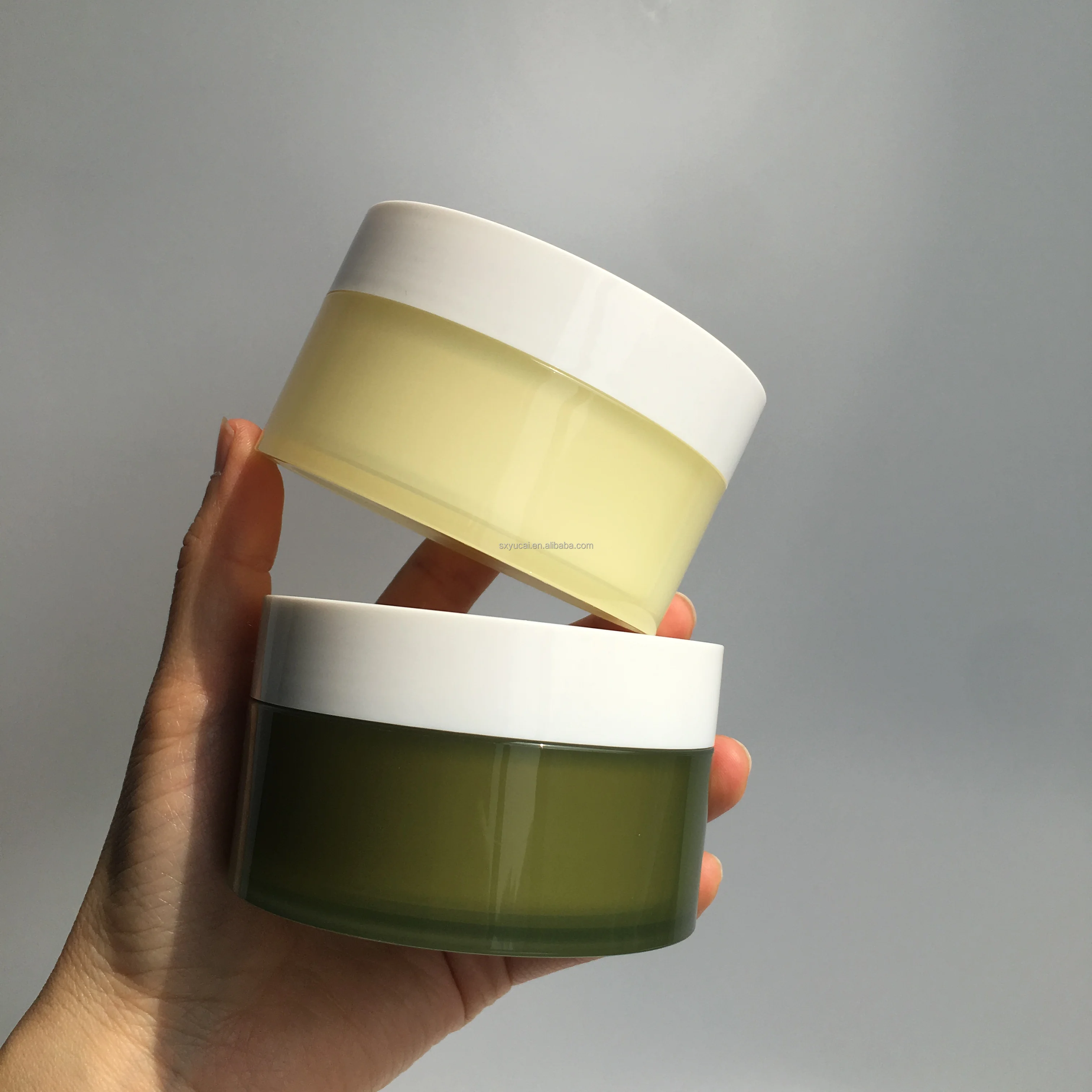 cosmetic packing 100ml double wall PP cleansing balm plastic jar yellow and green 3.3oz cream jar
