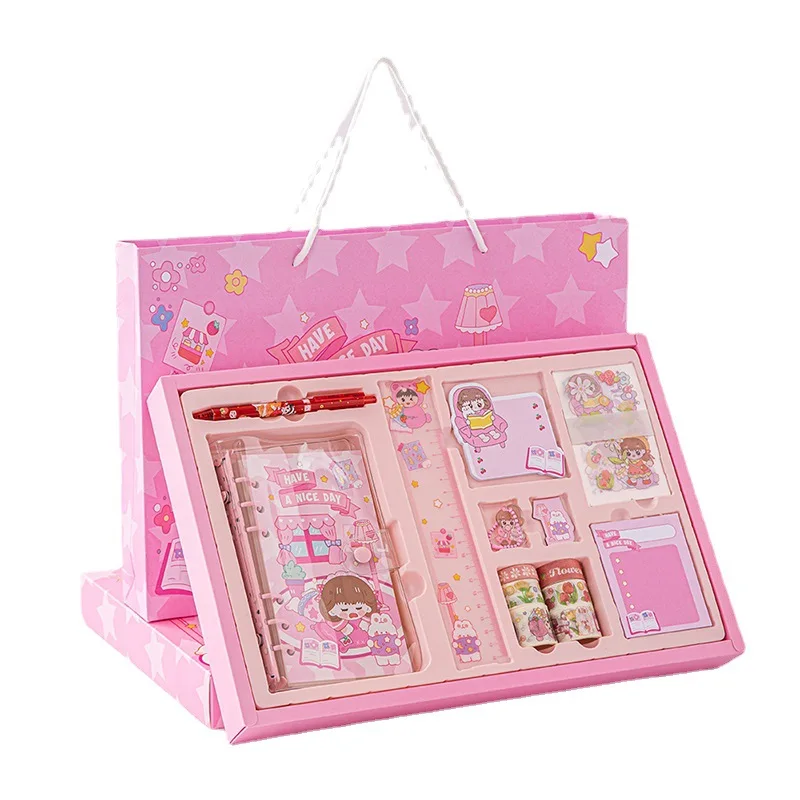 Notebook Set Gift Box Cute Girl Do Notebook Sticker Guka Material Full Set of Cane Gift Bag Planner Agenda 2024 Notepad Binder