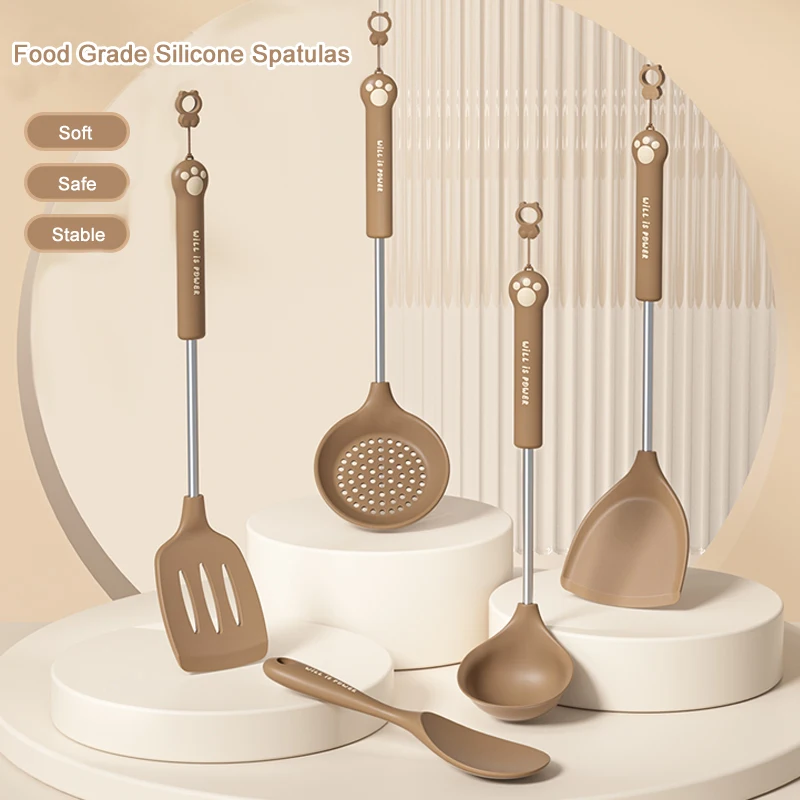 New Cartoon Bear Cooking Tools 5 Pcs Sets Silicone Kitchen Spatulas Set Non Stick Colander Turner Home and Kitchen Accessories