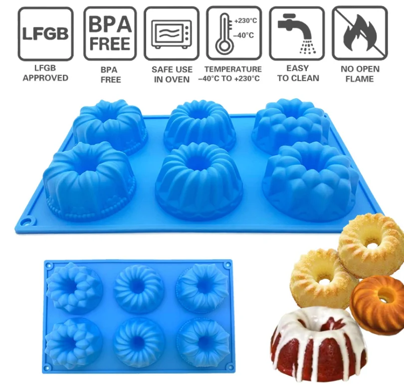 Mini Bundt Cake Silicone Pan Fluted Tube Cake Pans European Grade Non Stick Fancy Molds for jello, Cupcake, Doughnut Donut