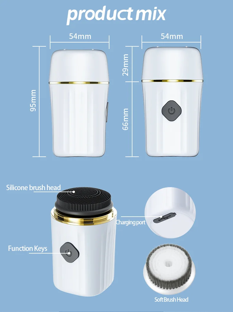 Portable Rechargeable Electric Facial Cleanser Silicone Full Body Waterproof Face Brush Pore Cleaner Household Use Outdoor/Car