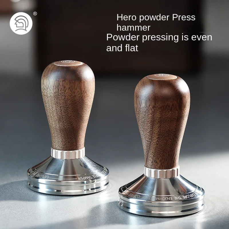 Zero Hero Italian 58mm Coffee Powder Press Eco-Friendly Metal Hammer Extraction Handle with Walnut Filler Threaded for Barista