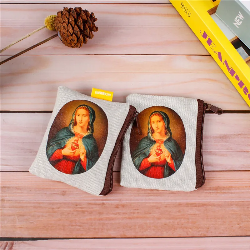 Custom Printing Various Religious Pattern Pattern Canvas Polyester Zipper Bag Ornament Headphone Storage Bag