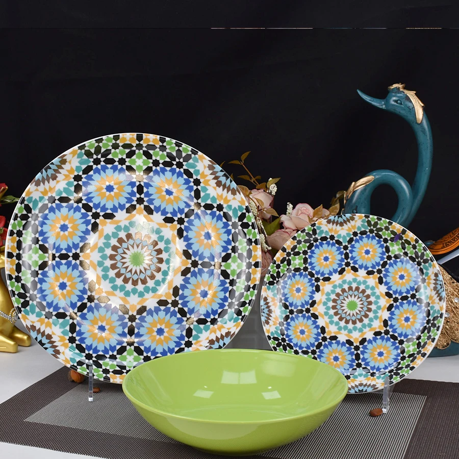 2021 горячая Распродажа западный дизайн глазурованная полная наклейка piatto фарфоровая керамическая посуда 18 шт. pad печатная посуда обеденная тарелка набор посуды