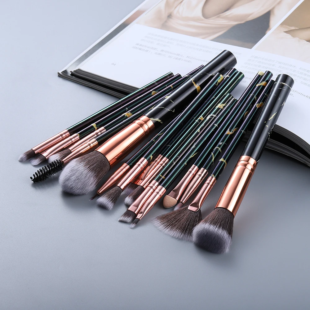 15Pcs Brochas Maquillaje Envio Gratis Maquiagem Marble Series Brush Private Label Professional Makeup Brush Tool Set
